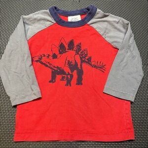 Mini Boden Stegosaurus Longsleeve Shirt Boys 12-18 Months Red Grey Blue Dinosaur